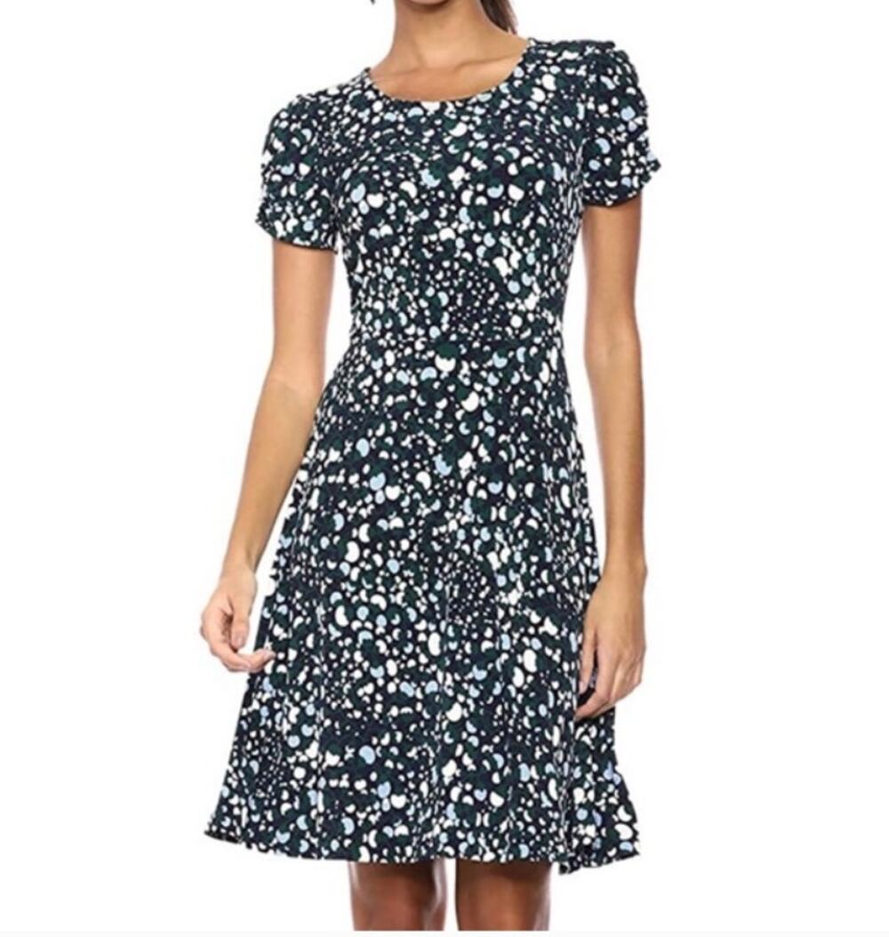 Lark & Ro Fit n Flare Gathered Short Sleeve Dress